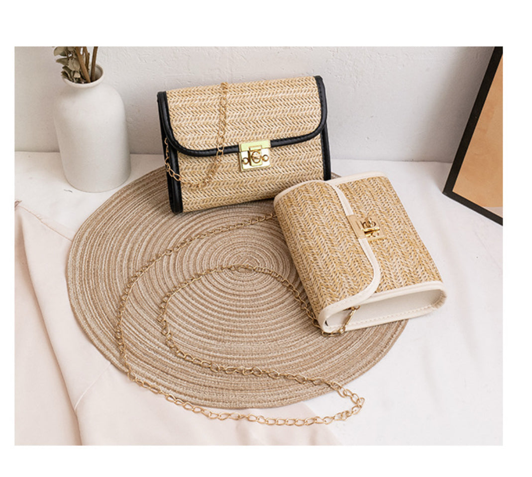 Sac bandoulière tressé naturel-Détails dorés