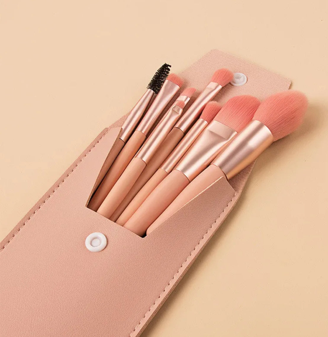 Set de 8 pinceaux maquillage + pochette – Bleu gris ou Rose saumon