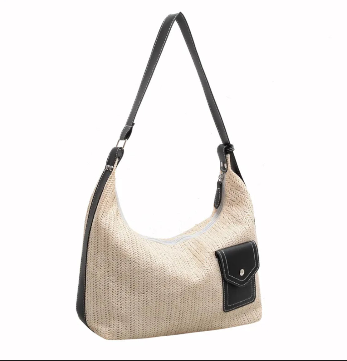 Sac épaule tissé avec poche avant – Élégance naturelle et look urbain