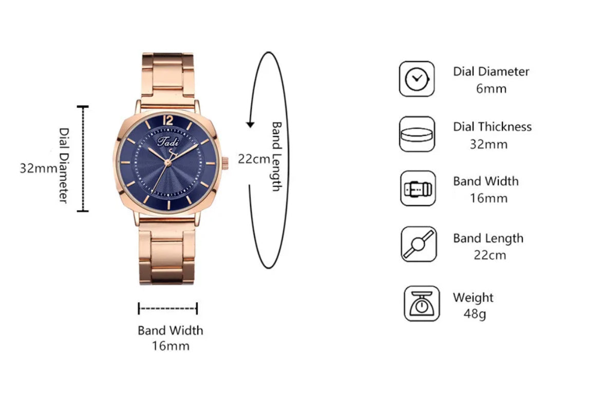 Montre Femme Élégante Tadi – Bracelet Métallique Rose Gold