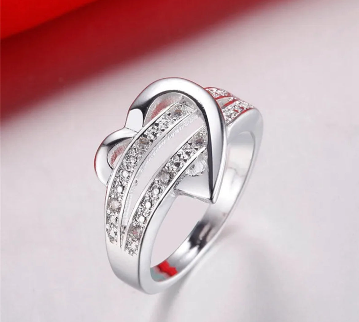 đ Bague ArgentĂ©e "CĆur ĂlĂ©gance" â Strass Brillants