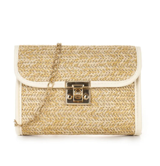 Sac bandoulière tressé naturel-Détails dorés