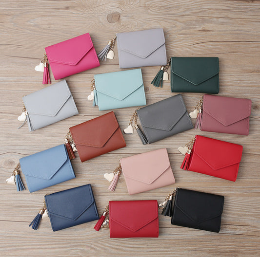 Porte-monnaie à pompon & cœur doré – Multicolore