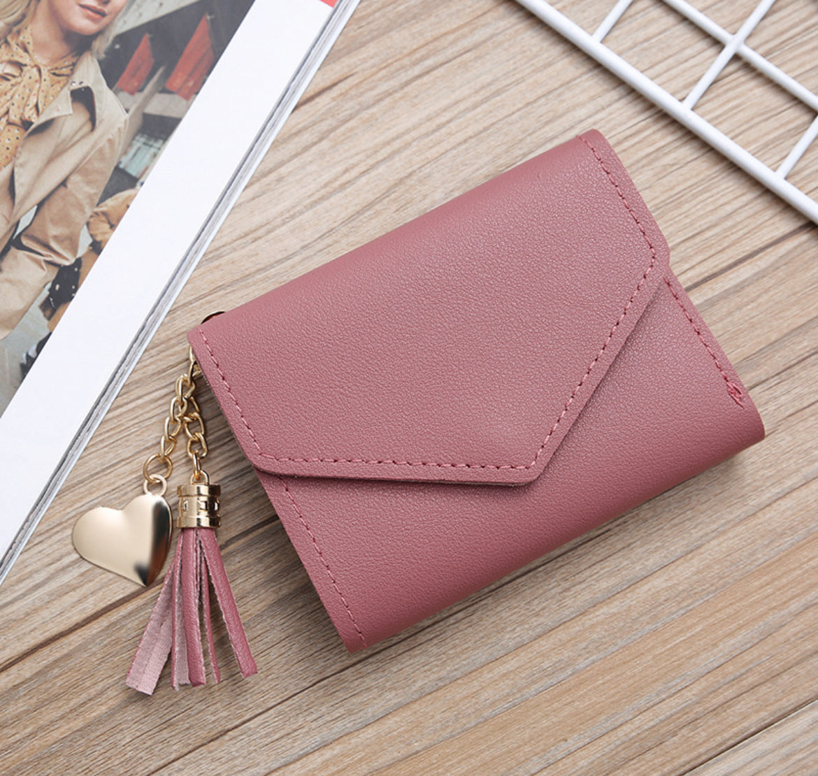 Porte-monnaie à pompon & cœur doré – Multicolore