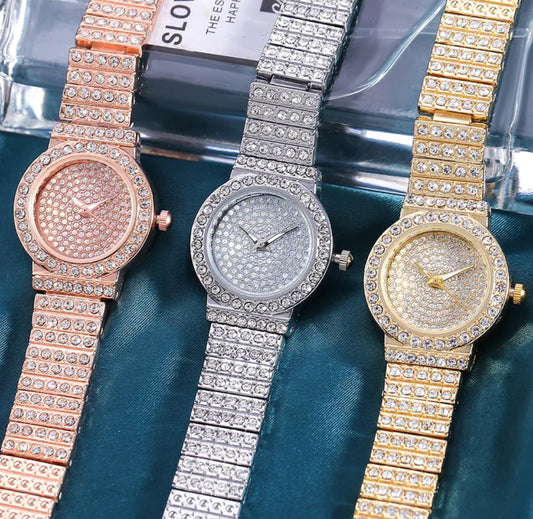 Montre Femme "Cristal Élégance" – Or, Argent ou Rose Gold