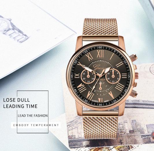 🕰️ Montre Femme "GENEVA Élégance" – Bracelet maille dorée