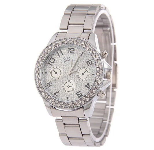 Montre Femme Strass Glamour – Argenté ou Rose Doré