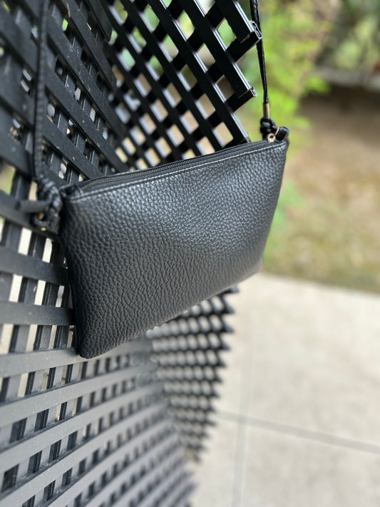🖤 Pochette bandoulière noire en cuir grainé – Collection Seconde vie chic
