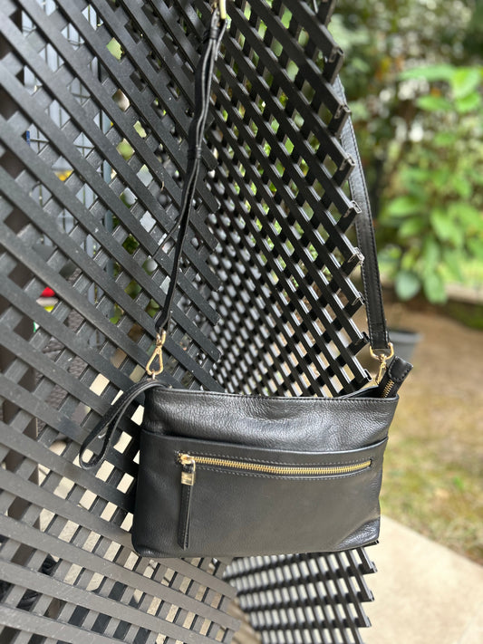 🎒 Sac bandoulière en cuir noir – Élégance intemporelle